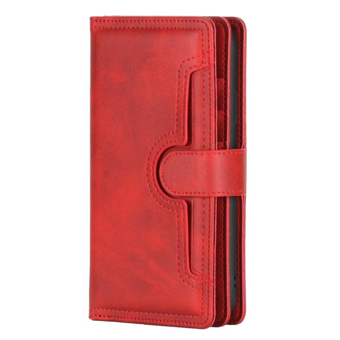 OEM - Äkta Läder Plånboksfodral iPhone 13 Multiple Card Slots - Röd