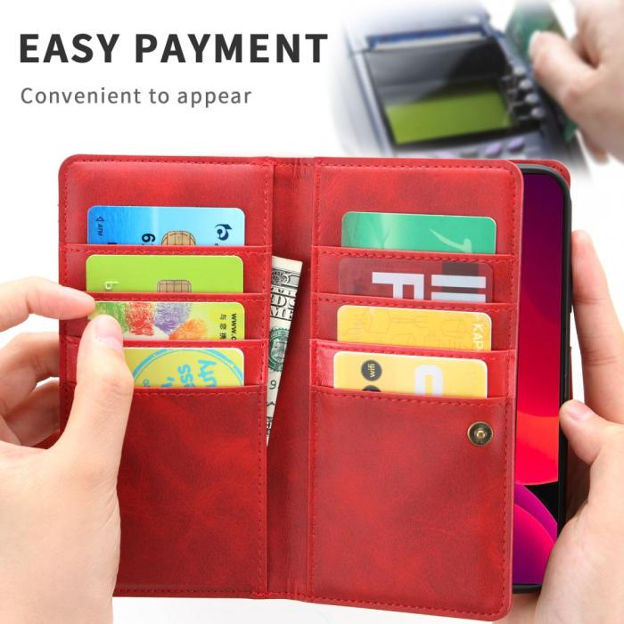 OEM - Äkta Läder Plånboksfodral iPhone 13 Multiple Card Slots - Röd