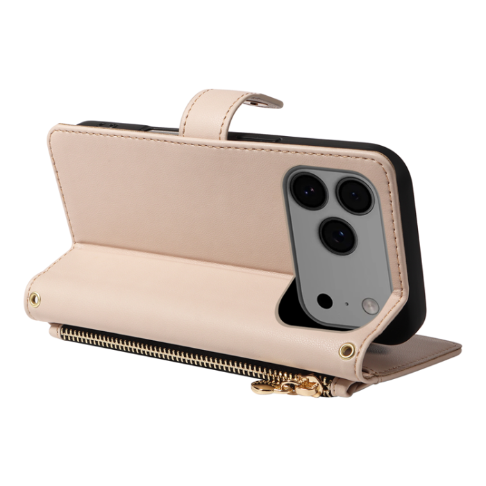 A-One Brand - iPhone 17 Pro Max Plånboksfodral Rhombus Läder - Beige