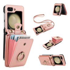 A-One Brand - Galaxy Z Flip7 Plånboksfodral Ring Kickstand med Lång rem - Rosa Guld