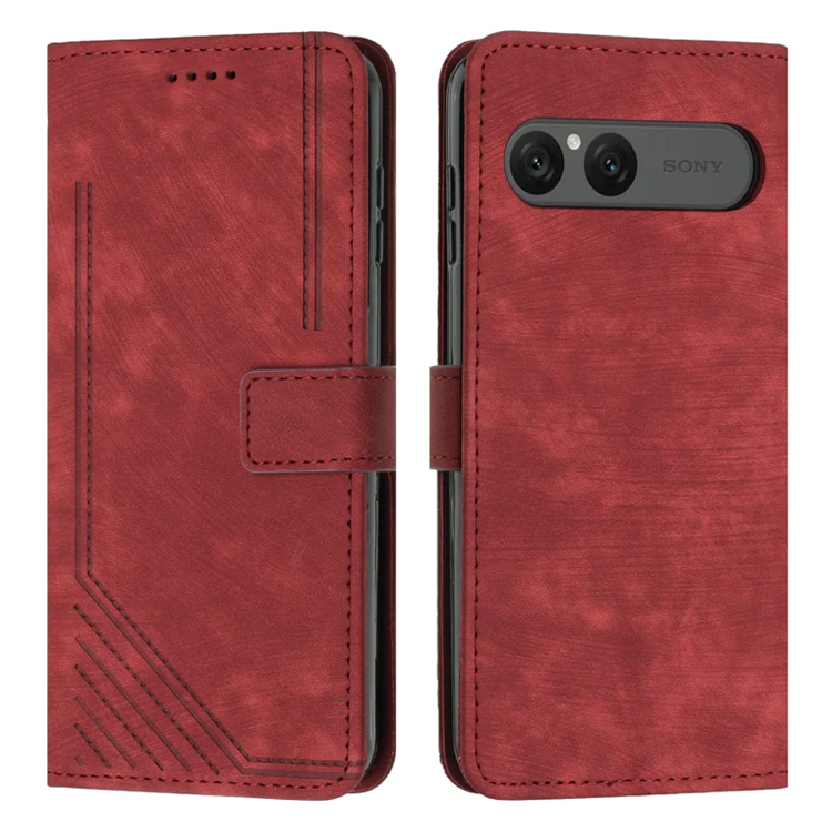Sony Xperia 10 VII Plånboksfodral Imprinted Lines - Röd | 2353 | AlltMobil