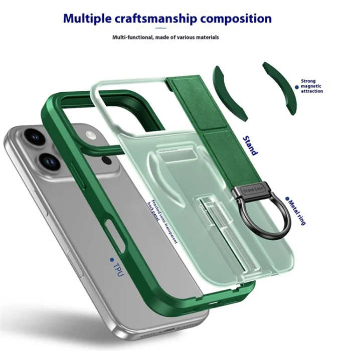 A-One Brand - iPhone 17 Pro Max Mobilskal Magsafe D-Ring Kickstand - Grön