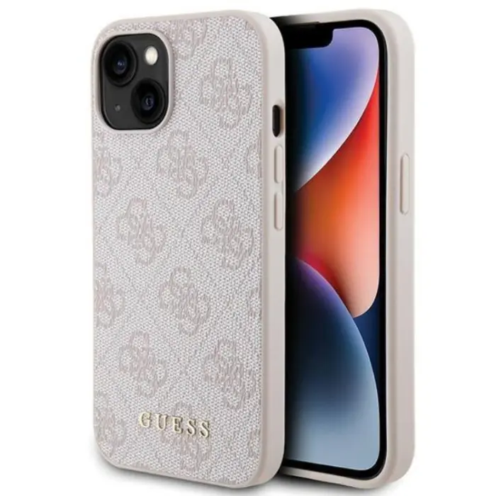 Guess - Guess iPhone 15 Mobilskal Metall Gold Logo - Rosa