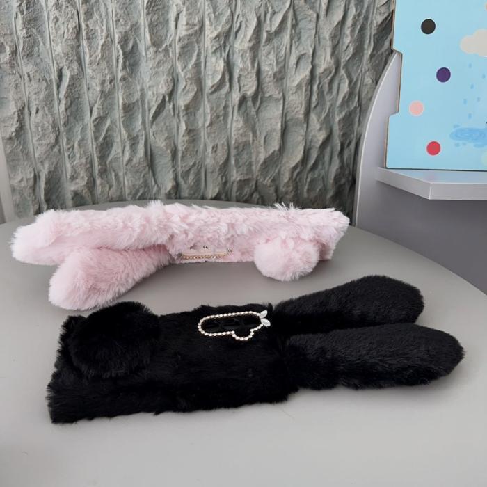OEM - Mobilskal till Samsung Galaxy S26 / S26 Pro Plush Söt Kanin Vinter TPU - Svart