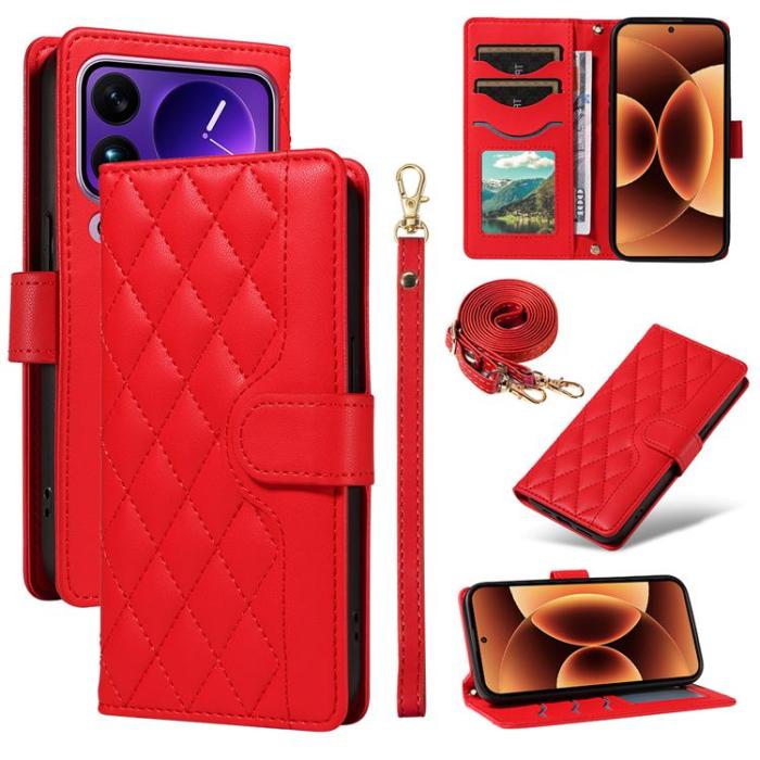 A-One Brand - Xiaomi 17 Pro Plånboksfodral Rhombus Läder Med Rem - Röd