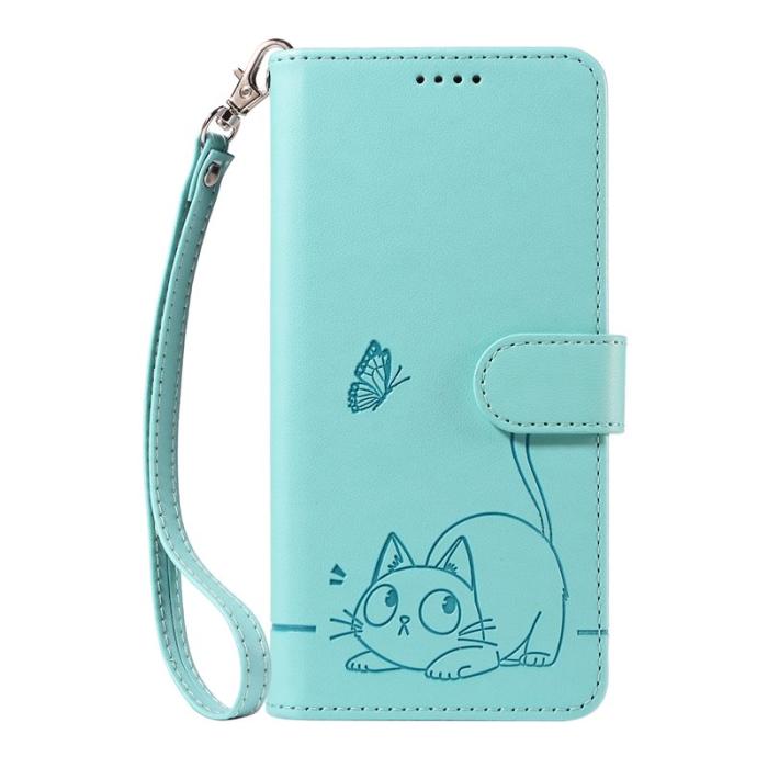 OEM - Cat Pattern Imprint Samsung Galaxy S26+ Mobilskal KonstLäder - Grön