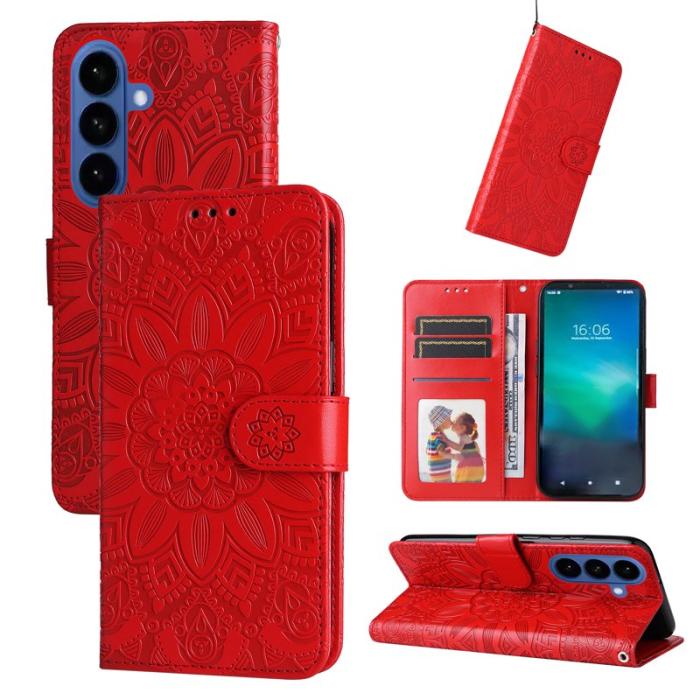 OEM - Samsung Galaxy S26+ Plånboksfodral Konstläder Blommönster - Röd