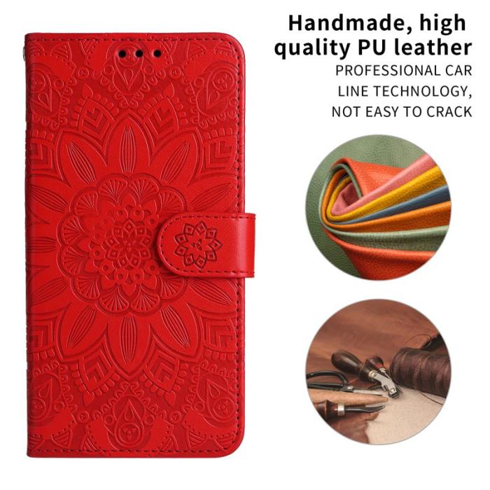 OEM - Samsung Galaxy S26+ Plånboksfodral Konstläder Blommönster - Röd