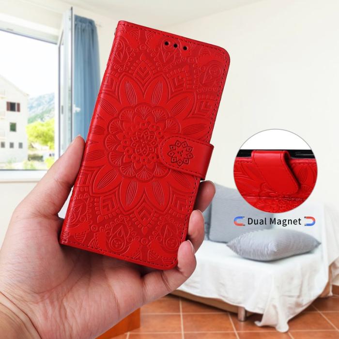 OEM - Samsung Galaxy S26+ Plånboksfodral Konstläder Blommönster - Röd