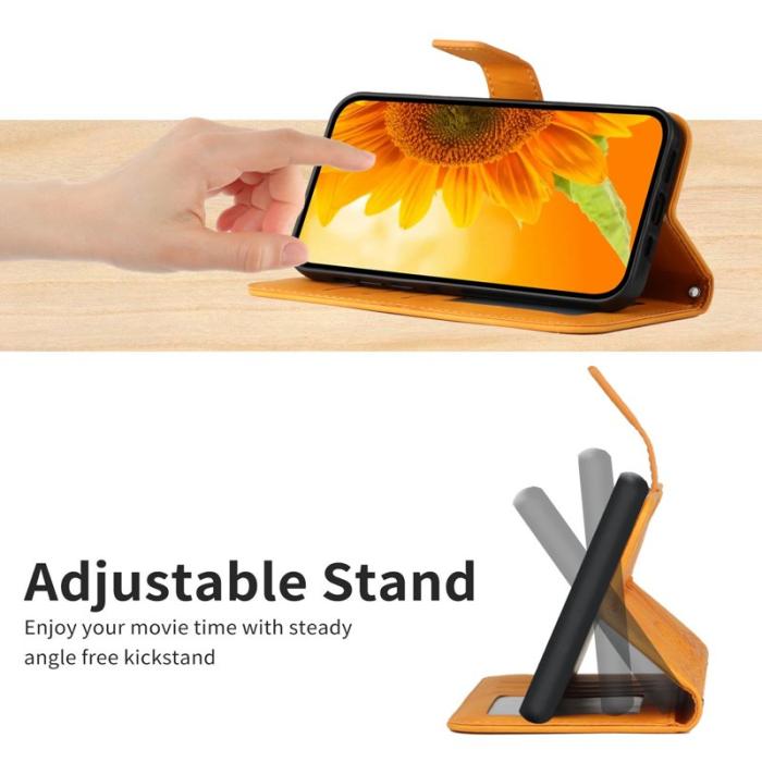 OEM - Samsung Galaxy S26 Plånboksfodral Solros Prägling Konstläder - Gul