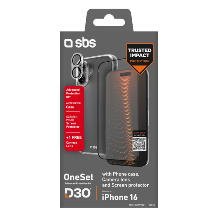 SBS - SBS iPhone 16 Mobilskal Plus Skärmskydd Plus kameraskydd D30