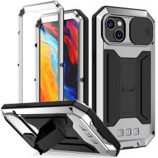 R-JUST - R-JUST Mobilskal till iPhone 14 med Slide Camera Cover i Silver