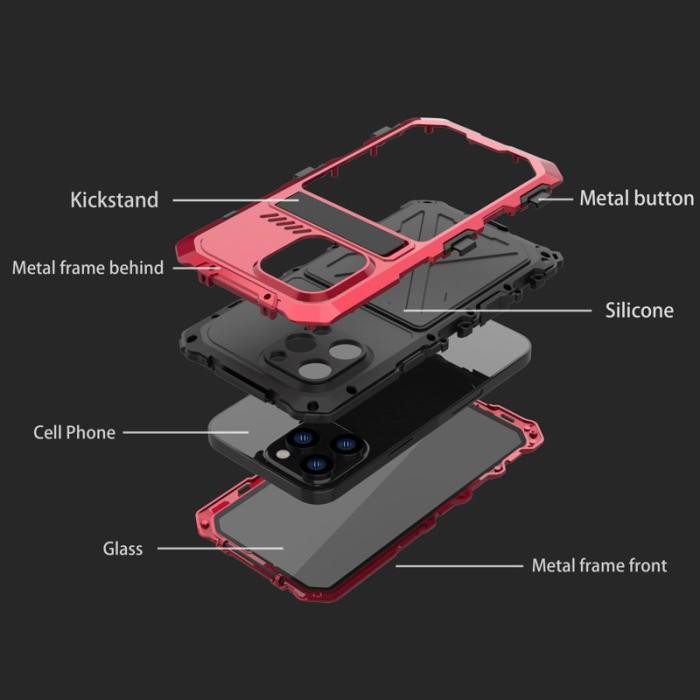 R-JUST - R-JUST Mobilskal till iPhone 14 Kickstand Silikon + Metall Röd