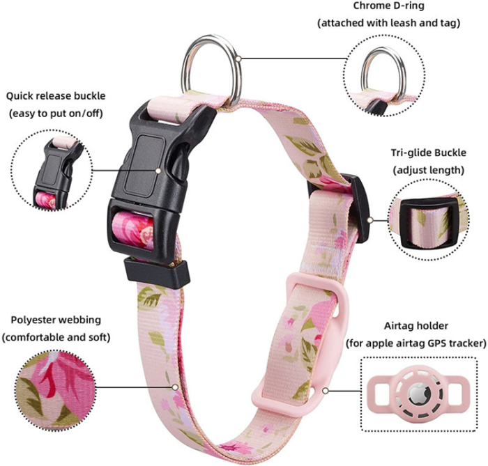 OEM - Airtag Husdjurshalsband med tryck - Rosa