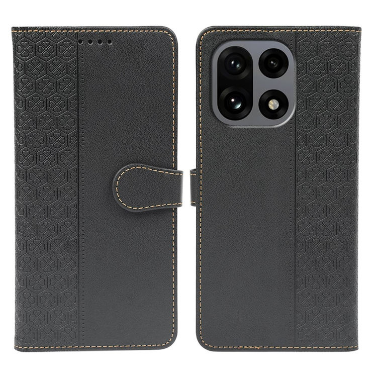 OnePlus 15 Plånboksfodral Clasp Four Leaf Clover Läder (Svart) | 2353 | AlltMobil
