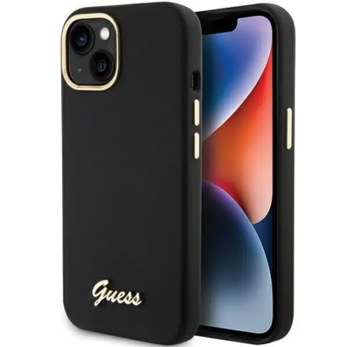 Guess - Guess iPhone 15 Mobilskal Silikon Script Metal Logo Frame