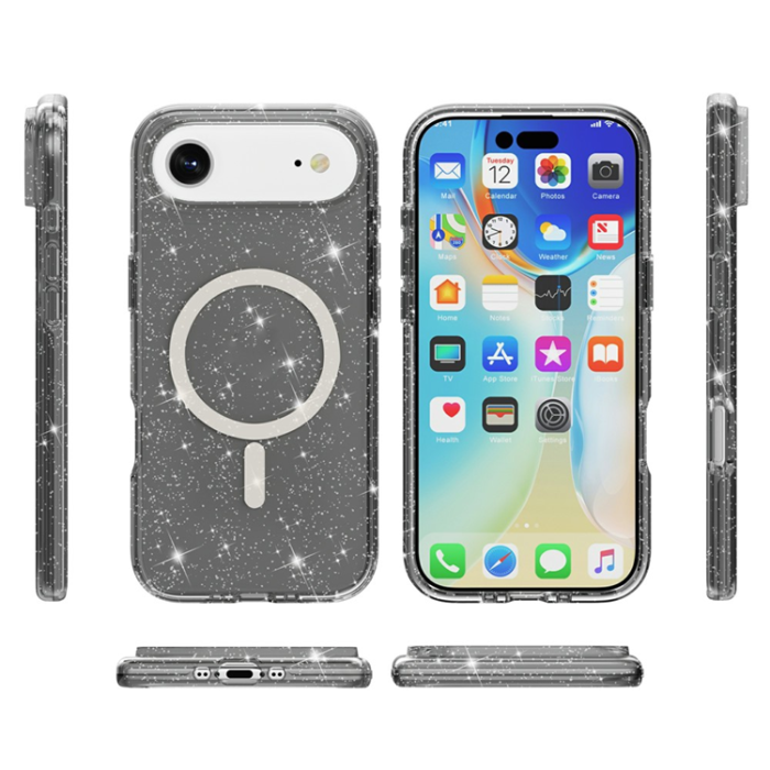 A-One Brand - iPhone 17 Air Mobilskal MagSafe Puderglitter - Svart