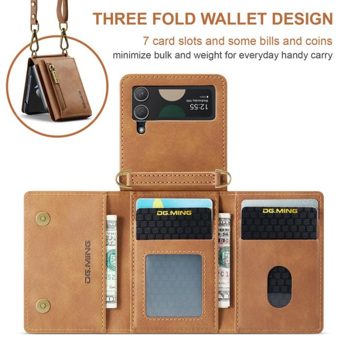 DG.MING - DG.MING Konstläder Plånboksfodral till Samsung Galaxy Z Flip4 5G - Brun