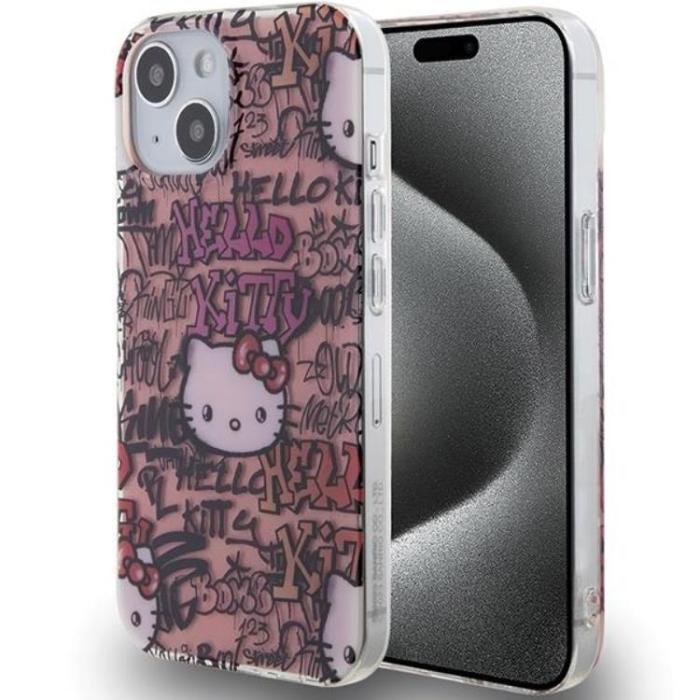 Hello Kitty - Hello Kitty iPhone 15 Mobilskal IML Tags Graffiti - Rosa