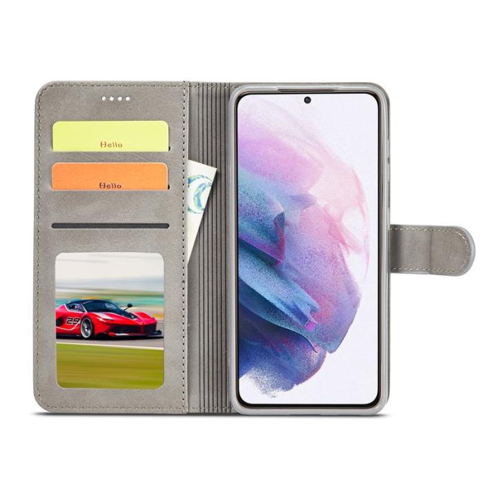 LC.imeeke - LC.IMEEKE Samsung Galaxy S22 5G Plånboksfodral Konstläder - Grå