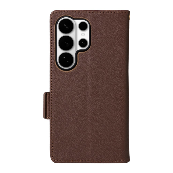 A-One Brand - Galaxy S26 Ultra Plånboksfodral Litchi Läder med Rem - Brun