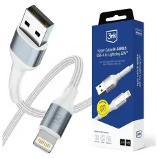 3MK - 3MK USB-A till Lightning 12W kabel 5V/2.4A 2m N-SERIES Hyper - Vit