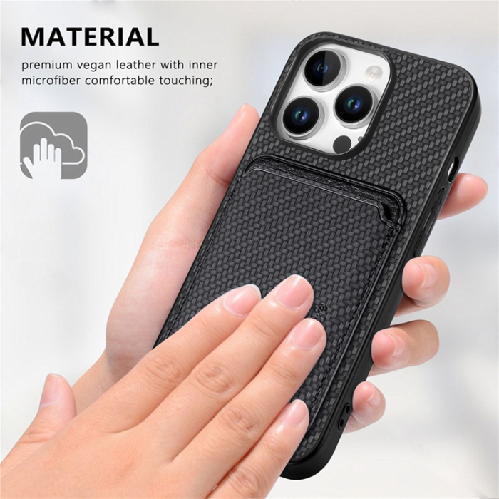A-One Brand - iPhone 16 Pro Max Mobilskal korthållare Carbon Fiber - Svart