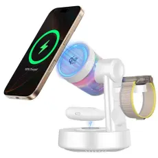 A-One Brand - Qi2.2 Magnetisk Tr&aring;dl&ouml;s Laddare 25W iPhone/Apple Watch/AirPods - Vit