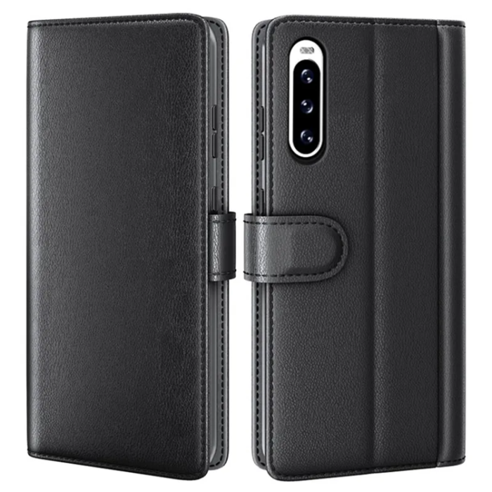 A-One Brand - Sony Xperia 10 V Plånboksfodral Äkta Läder Flip - Svart