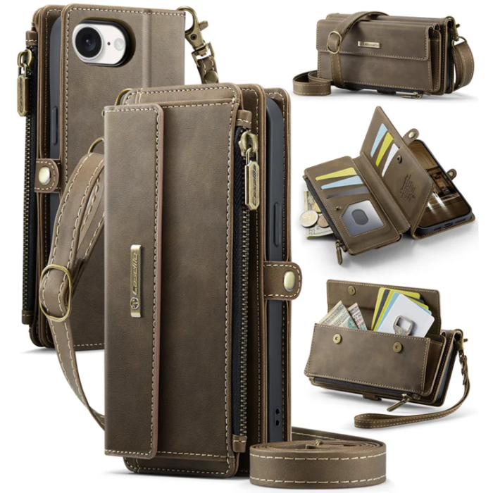 Caseme - Caseme iPhone 16e Plånboksfodral RFID Blocking Zipper - Brun