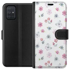 Gustaf - Pl&aring;nboksfodral till Samsung Galaxy A71 med Blommor och fj&auml;rillar