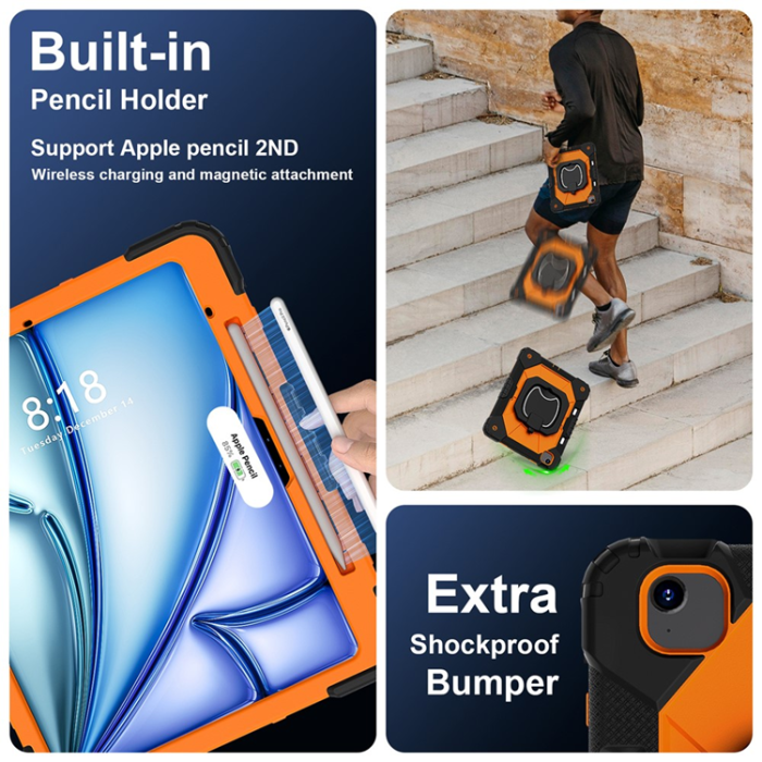 A-One Brand - iPad Air 13(2025/2024) Skal Kickstand - Svart/Orange