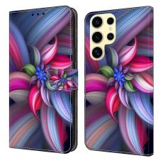 OEM - Samsung Galaxy S26 Ultra Fodral 3D M&ouml;nster PU L&auml;der - F&auml;rgglada Blommor