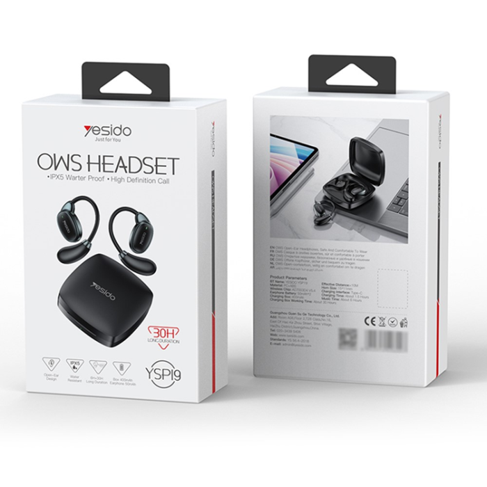 Yesido - YESIDO OWS Vattentäta Bluetooth Open-Ear Hörlurar YSP19 - Svart