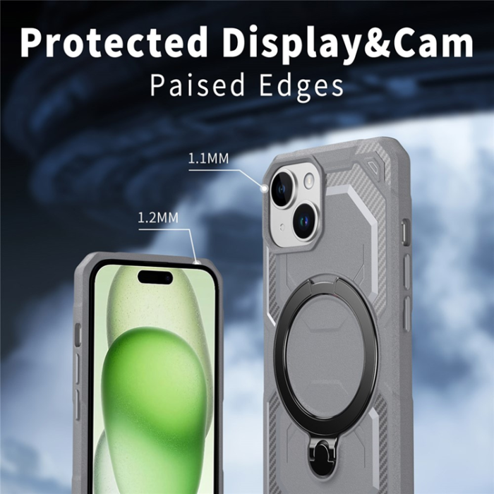 A-One Brand - iPhone 15 Mobilskal MagSafe Kickstand TPU + PC - Grå
