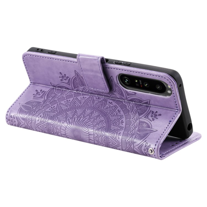 A-One Brand - Sony Xperia 1 V Plånboksfodral Imprinted Mandala Flower - Lila