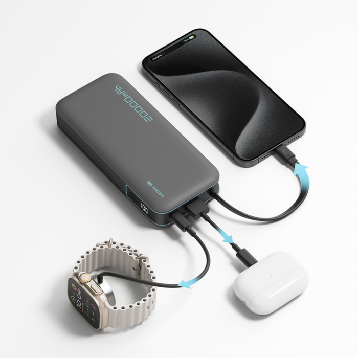 Cuktech - Cuktech Powerbank 20000 mAh 55W USB-C USB-A med Inbyggd Kabel - Grå
