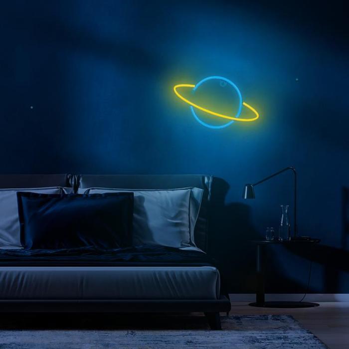 Forever Light - Forever Light LED Neon SATURN Bat FLNE11 + USB - Gul/Blå