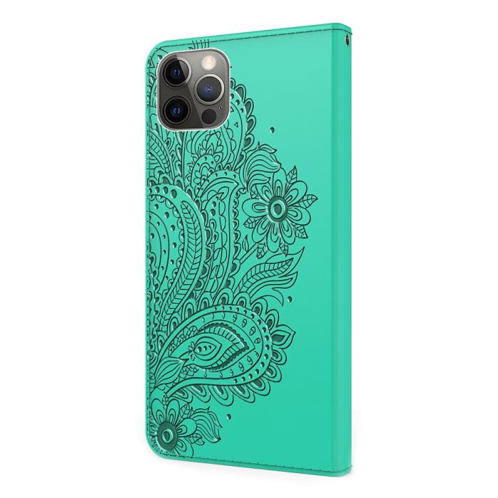 OEM - Blommor iPhone 13 Pro Max Plånboksfodral - Turkos