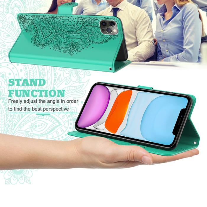 OEM - Blommor iPhone 13 Pro Max Plånboksfodral - Turkos
