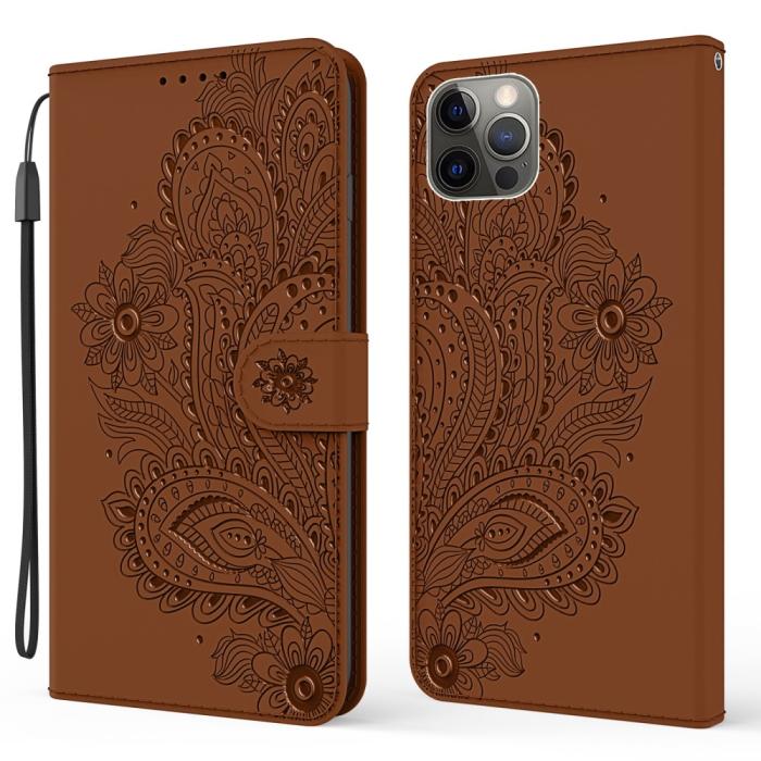 OEM - Blommor iPhone 13 Pro Max Plånboksfodral - Brun