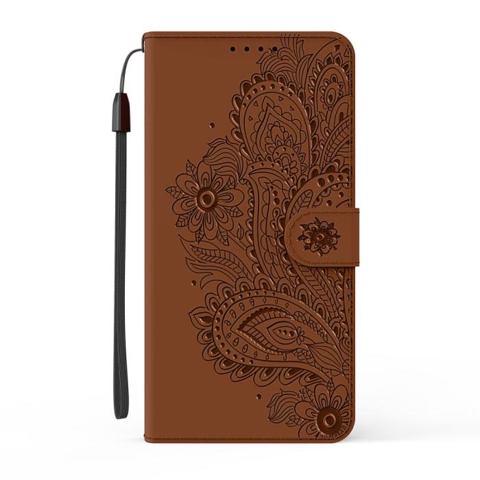 OEM - Blommor iPhone 13 Pro Max Plånboksfodral - Brun