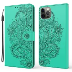 OEM - Blommor iPhone 13 Pro Max Plånboksfodral - Turkos