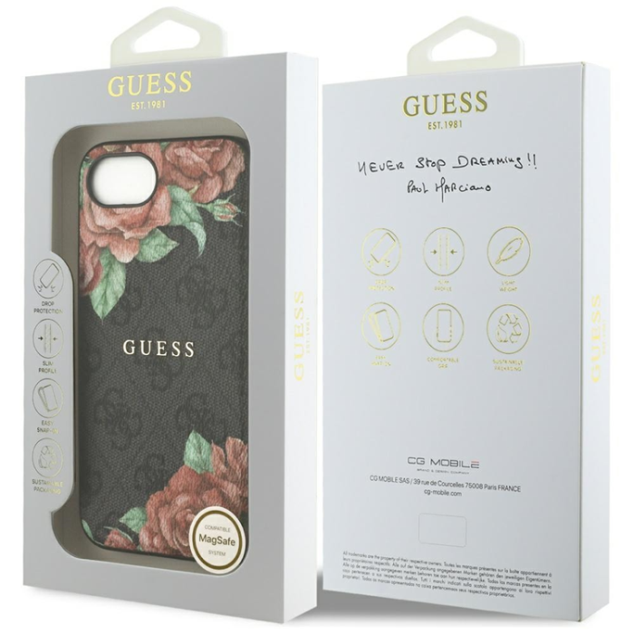 Guess - Guess iPhone 16e Mobilskal Magsafe Flowers Print - Svart