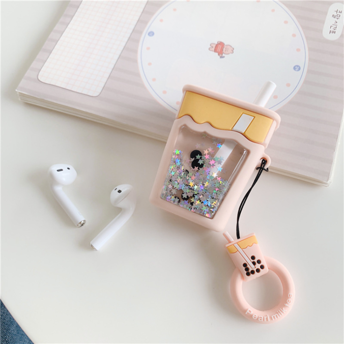 A-One Brand - Airpods 1/2 Skal Boba Milk Tea Glitter - Rosa