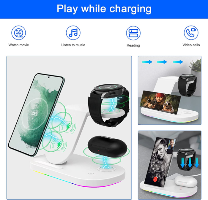 A-One Brand - 3-in-1 Trådlös Laddare till Samsung-enheter - Vit