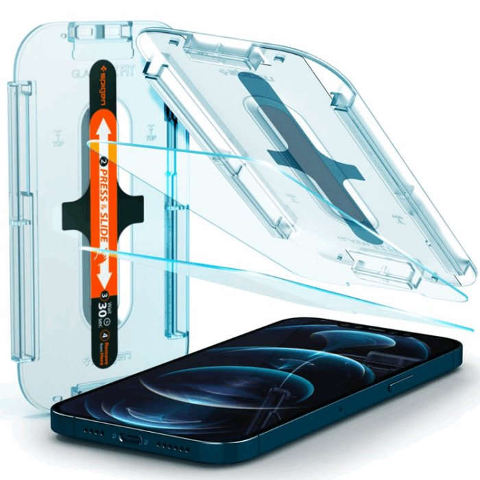 Spigen - SPIGEN Ez Fit 2-Pack Härdat Glas Skärmskydd.Tr iPhone 12 Pro Max - Svart