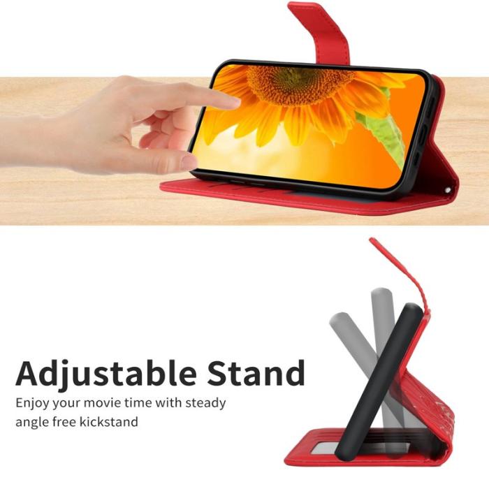 OEM - Samsung Galaxy S26 Plånboksfodral Solros Prägling Konstläder - Röd