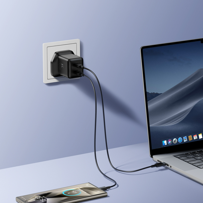 Joyroom - Joyroom Snabbladdare 2x USB-C 45W UK - Svart