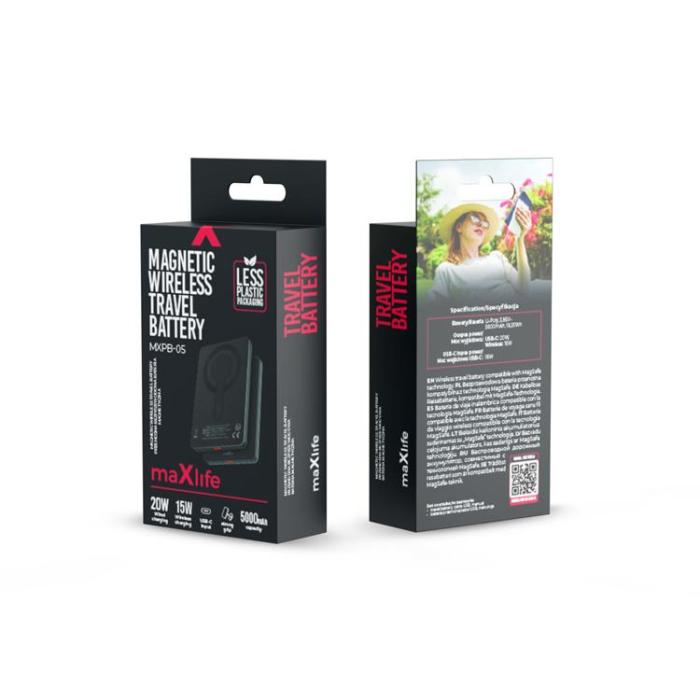 Maxlife - Maxlife Trådlös Powerbank 5000mAh 20W Magnetisk PD - Svart